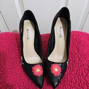 JustFab Black Floral Women's Shoes